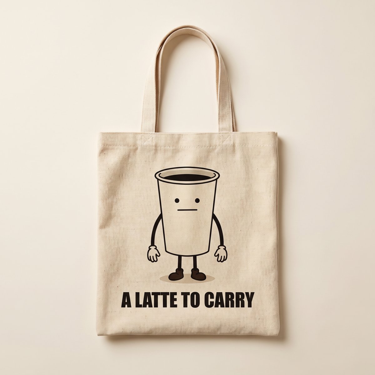 Natural canvas tote printed with Drip above the words A Latte To Carry.